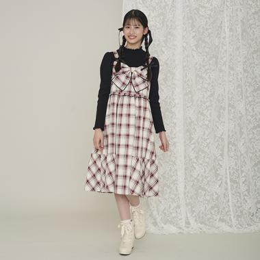 フロントリボンジャンパースカート＆Tシャツセット