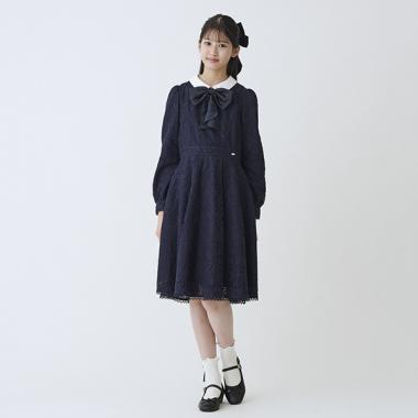 ふんわりリボンタイつきレースワンピース