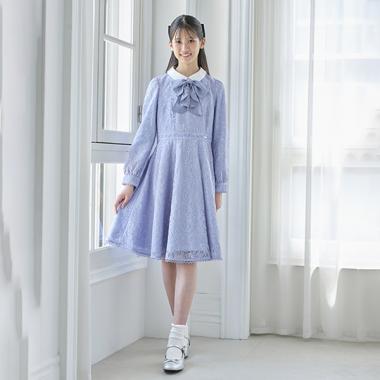 ふんわりリボンタイつきレースワンピース