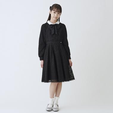 ふんわりリボンタイつきレースワンピース