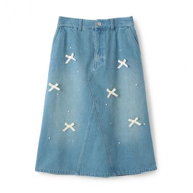 リボン×パール×ラインストーン ミディスカート