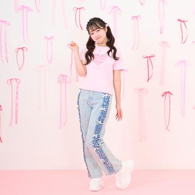 サイドフリルストレートデニムパンツ