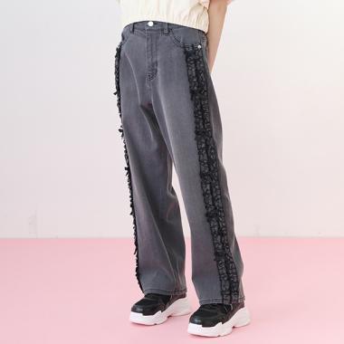 サイドフリルストレートデニムパンツ