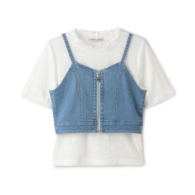 【ニコ☆プチ掲載】デニムビスチェ＆レース半袖Tシャツセット