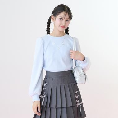 袖シアーネックレスTシャツ