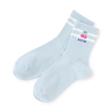 【ニコ☆プチ掲載】ライン&チェリー刺しゅうソックス