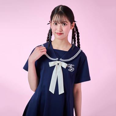 【接触冷感】リボンつきセーラーワンピース