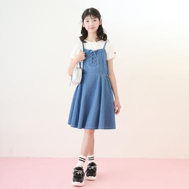 【接触冷感】サイドスリットレースアップジャンスカセット