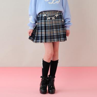 チェーンベルトつきチェックプリーツスカート（スパッツつき）
