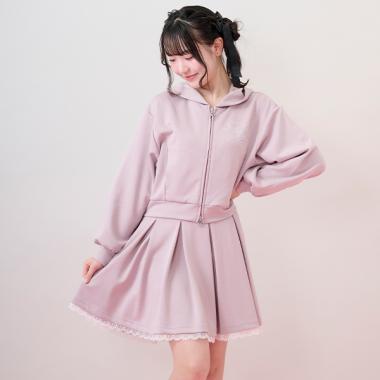 キラキラロゴジップパーカ＆トリムレーススカパンセットアップ