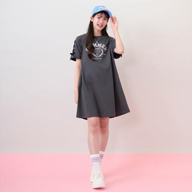 【接触冷感】リボンカレッジロゴTシャツワンピース
