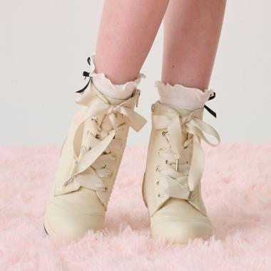 サテンリボンスカラップショートブーツ