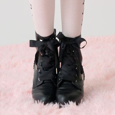 サテンリボンスカラップショートブーツ