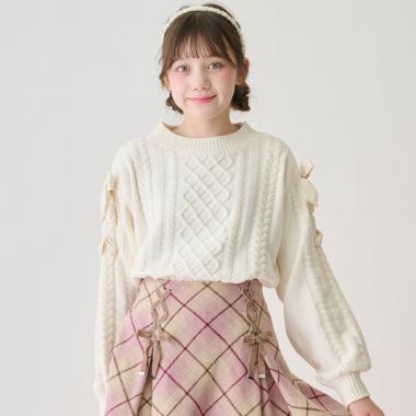 レースアップモールニット