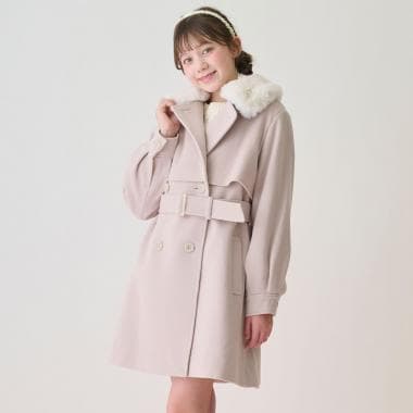 フェイクファー衿つきミドルコート