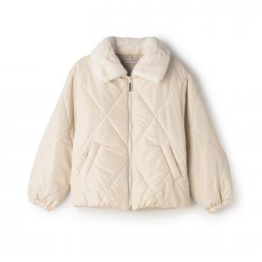 フェイクファーカラーキルティング中わたジャケット