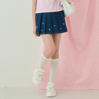 リボン刺しゅう入りラッププリーツショートパンツ