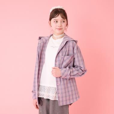 フード チェックシャツ