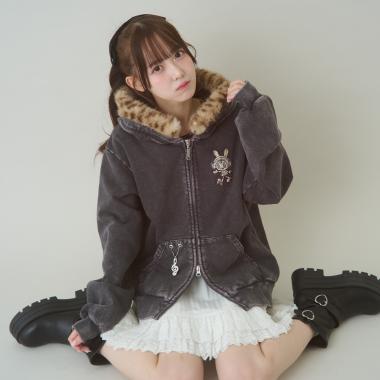 【WEB限定】復刻♪ひょう柄ベリエちゃんフェイクファーフーディジップパーカ