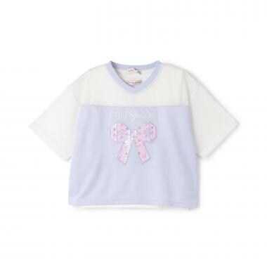 メッシュドッキングリボンアップリケTシャツ＆タンクトップセット