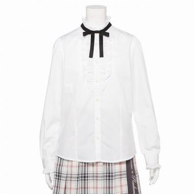 リボンタイつきスタンドフリルブラウス