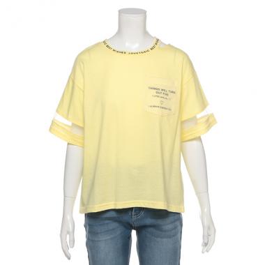 衿スリットロゴメッシュTシャツ