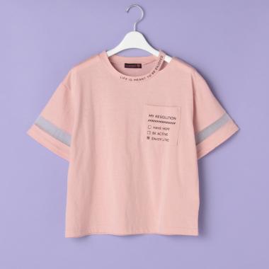 衿スリットロゴ胸ポケットTシャツ