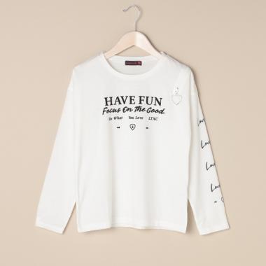 肩ファスナーロゴプリントTシャツ