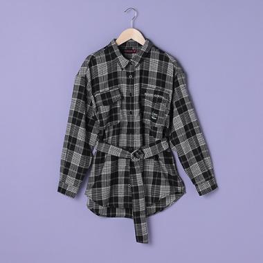 ベルトつきチェックシャツジャケット
