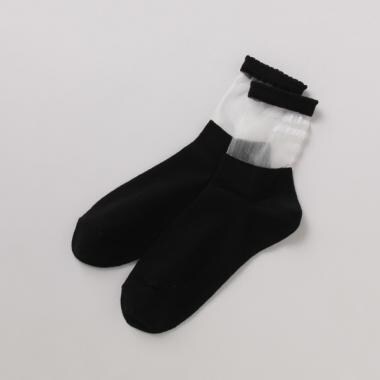 バックロゴ透けクルーソックス