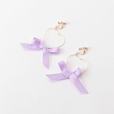 リボン×ハートフープイヤリング