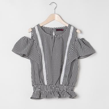ギンガムチェック肩開きチュニック