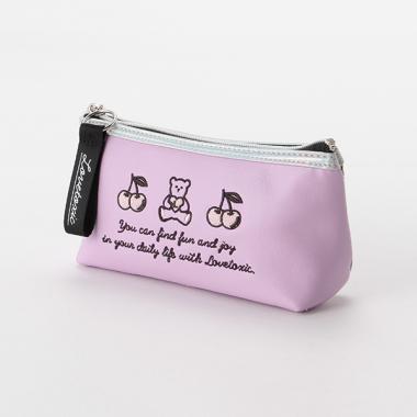 チェリー＆クマ刺しゅうポーチ