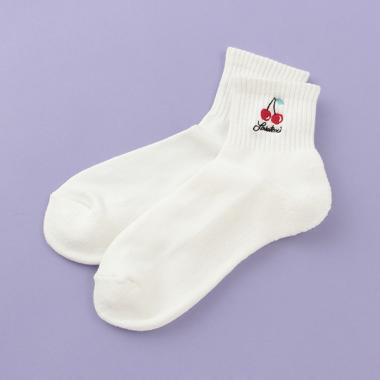 裏パイル モチーフ刺しゅうクルーソックス