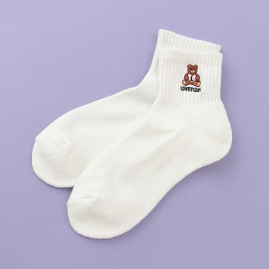 裏パイル モチーフ刺しゅうクルーソックス