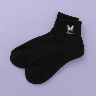 裏パイル モチーフ刺しゅうクルーソックス