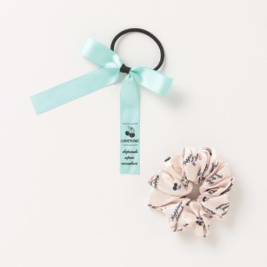 リボンヘアポニー×総柄シュシュセット