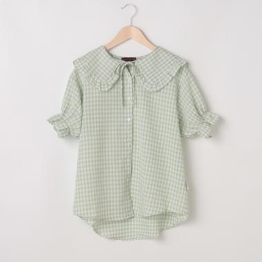 ギンガムフリル衿ブラウス