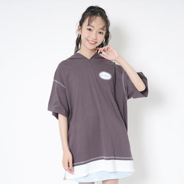 裾レイヤード半袖パーカ