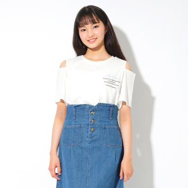 肩開き半袖Tシャツ