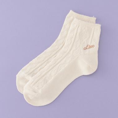 柄編みクルーソックス