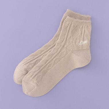 柄編みクルーソックス