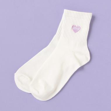 ハート刺しゅうリブクルーソックス