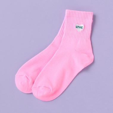 ハート刺しゅうリブクルーソックス