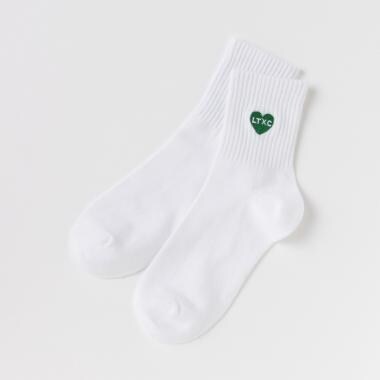 ハート刺しゅうリブクルーソックス