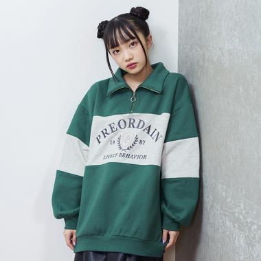 【裏起毛】バイカラーハーフZIPスウェット