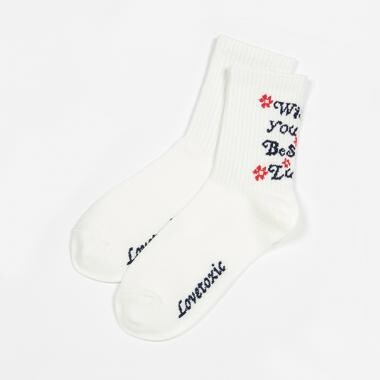 ロゴフラワーリブクルーソックス