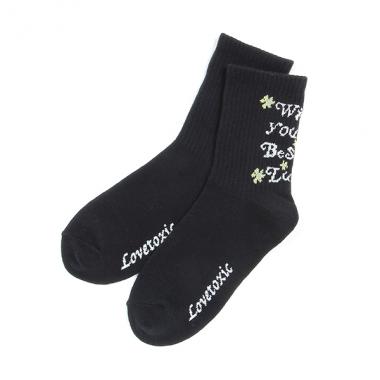 ロゴフラワーリブクルーソックス