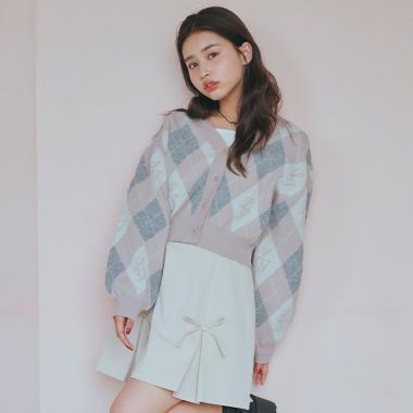 【洗える】アーガイルカーディガンインナーセット