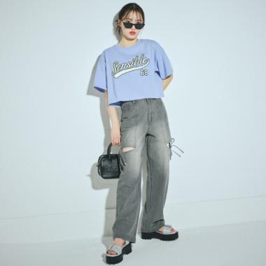 リボンスリットデニムパンツ